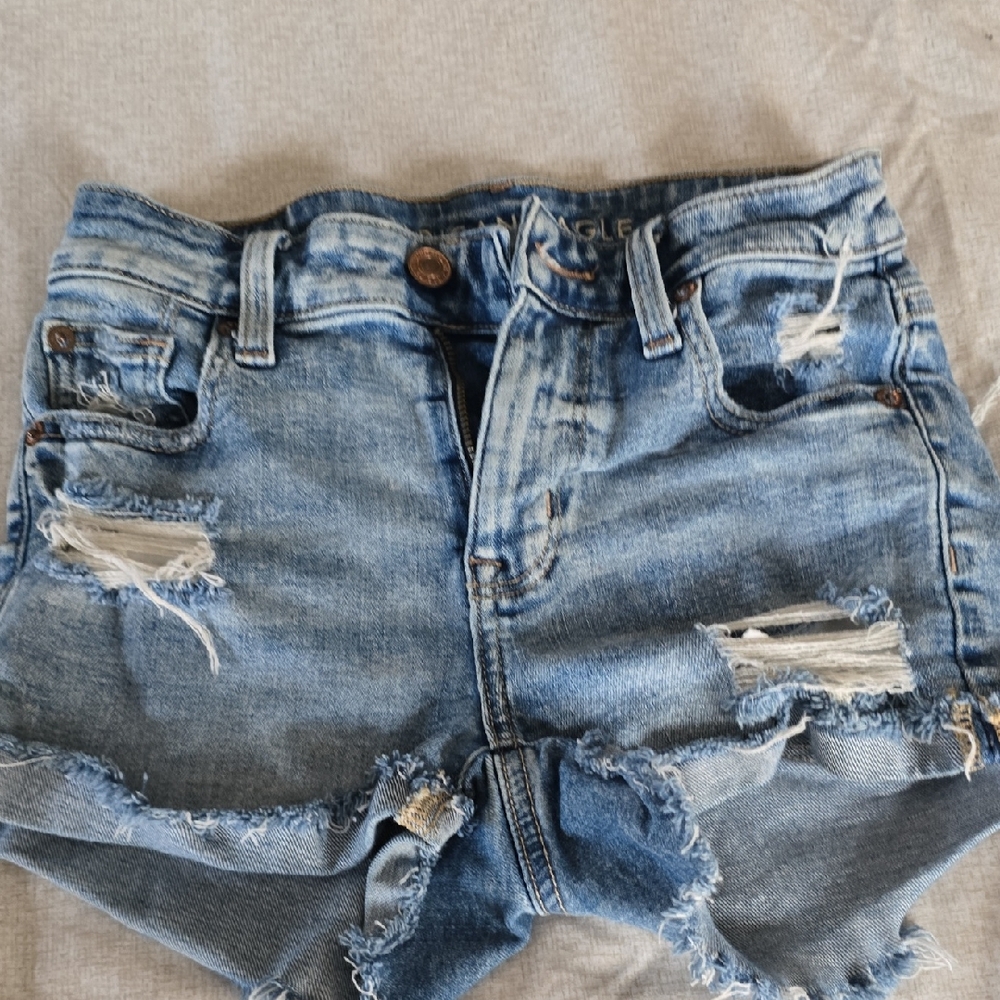 American Eagle Outfitters Blue Distressed Jean Shorts